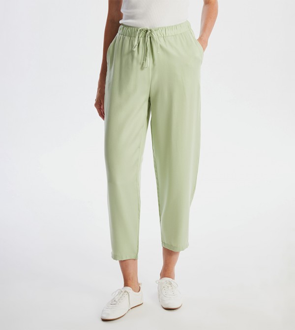 Solid Drawstring Waist Carrot Fit Pants