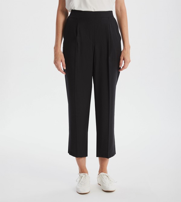 Solid Elastic Waist Carrot Fit Pants