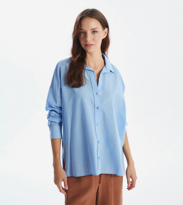 Long Sleeves Linen Look Oversized Shirt