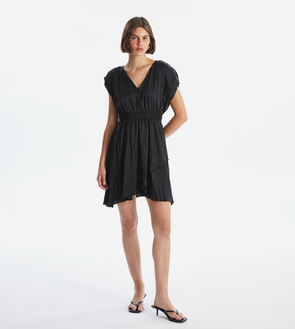 Short Sleeves Satin Mini Dress