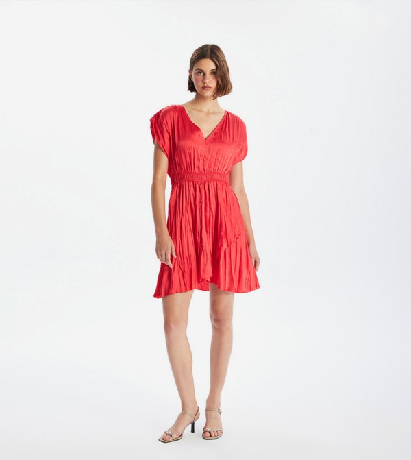 Short Sleeves Satin Mini Dress