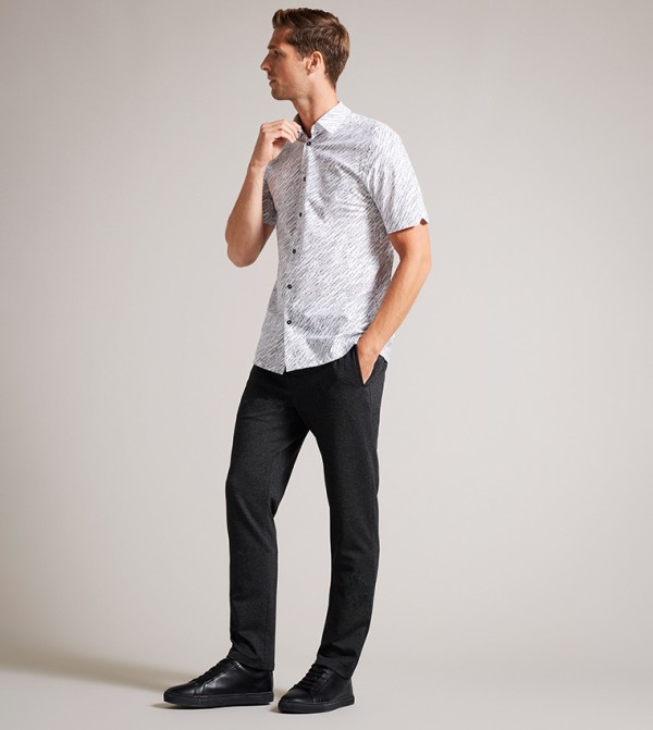 SCHOLES Solid Slim Fit Stretch Trousers