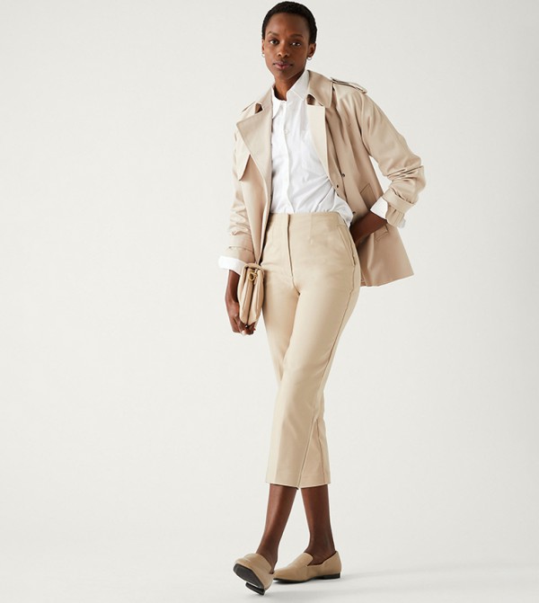 Buy Marks  Spencer Women Beige Slim Fit Solid Cigarette Trousers online   Looksgudin