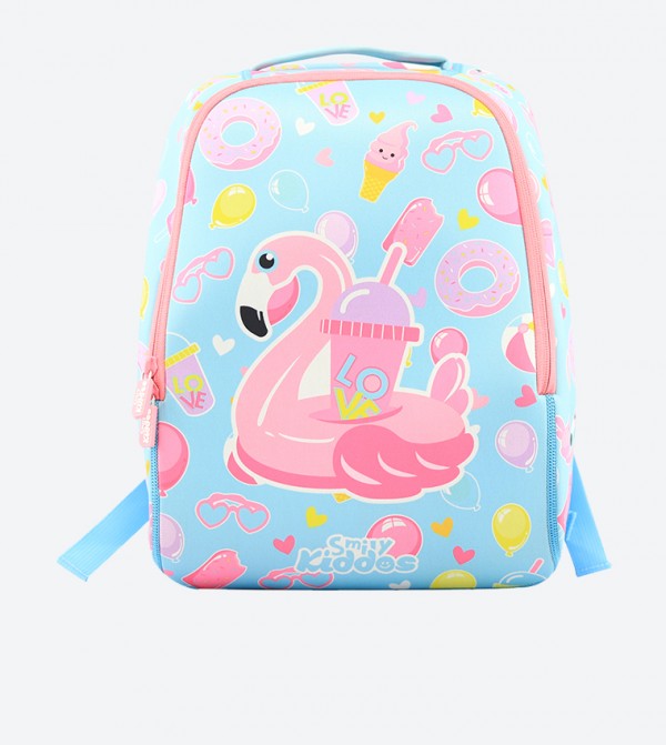 Flamingo Printed Zip Closure Junior Backpack - Aqua