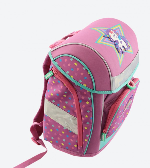 Smily Kiddos Star Printed Zip Pocket Fancy Backpack