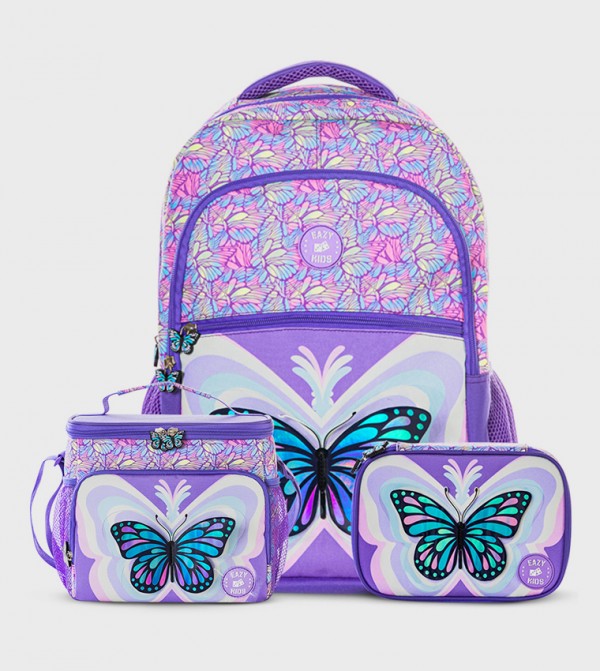 3-Piece 18" Backpack Set with Lunch Bag and Pencil Case - 3D Butterfly