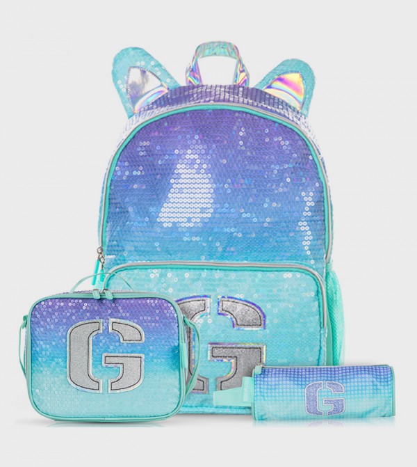 3-Piece 17" Backpack Set with Lunch Bag and Pencil Case - Girl Glitter Green