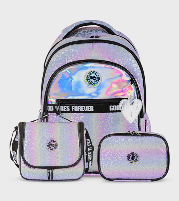 3-Piece 17" School Bag with Lunch Bag and Pencil Case - Good Vibes