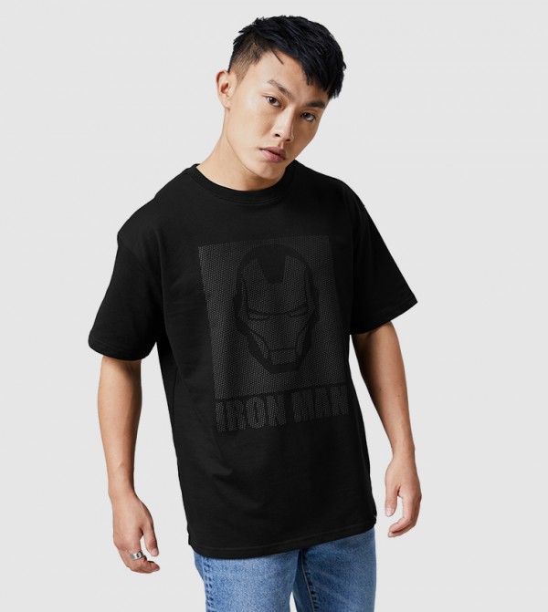 Iron Man Tony Stark Helmet Printed Oversized T-Shirt