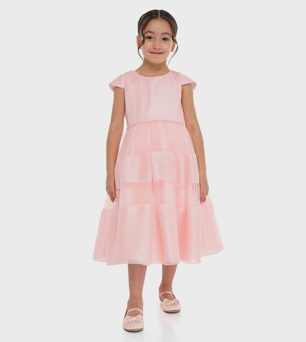 Textured Cap Sleeves Fit and Flare Dress