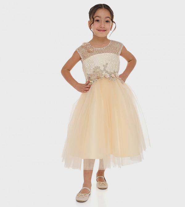 Flower Applique Sleeveless Tulle Dress
