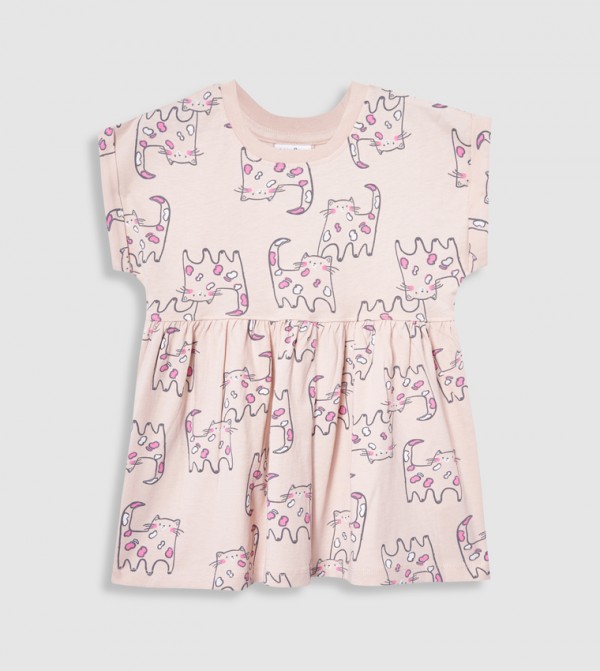 Printed Short Sleeves Flared Dress