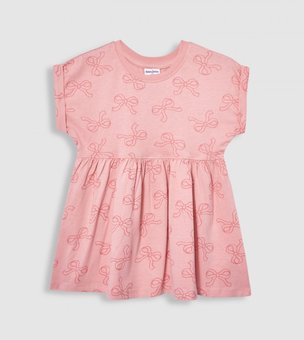 Printed Short Sleeves Flared Dress