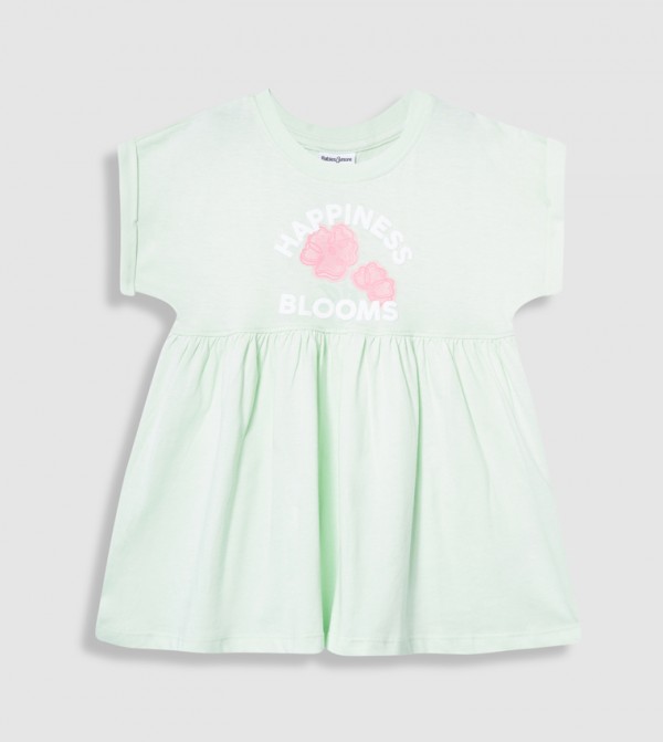 Printed Short Sleeves Flared Dress