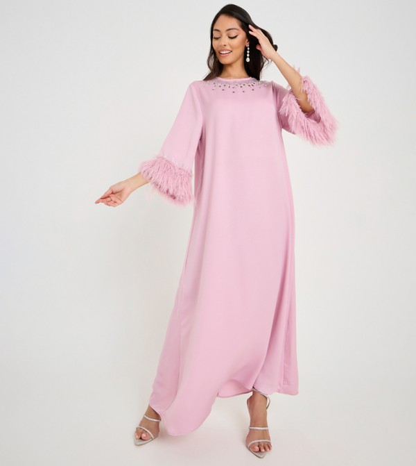 Embellished Fur Sleeves Detail Jalabiya