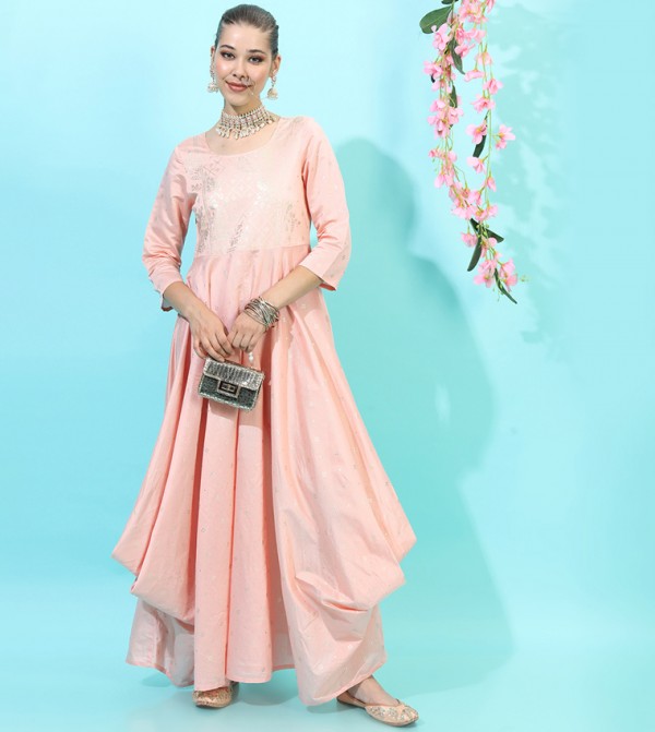 Foil Print A-Line Box Pleats Maxi Dress