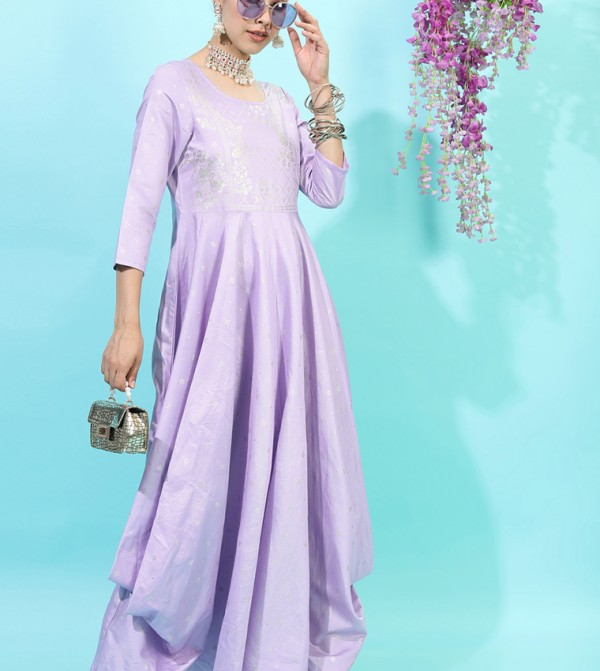 Foil Print A-Line Box Pleats Maxi Dress