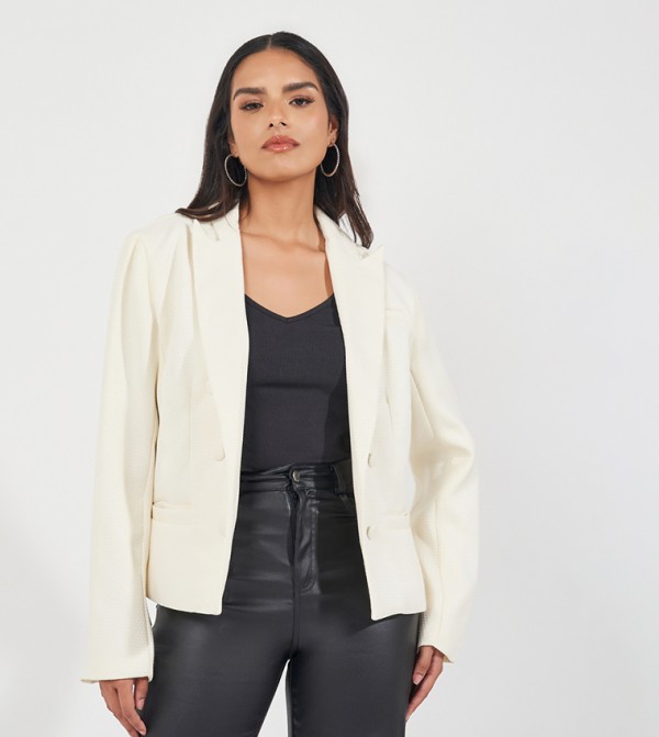 Cropped Double Breasted Tweed Blazer