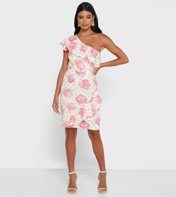 One shoulder dress floral sale