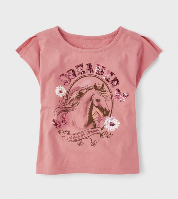 Girls Sequined Short Sleeves T-shirt