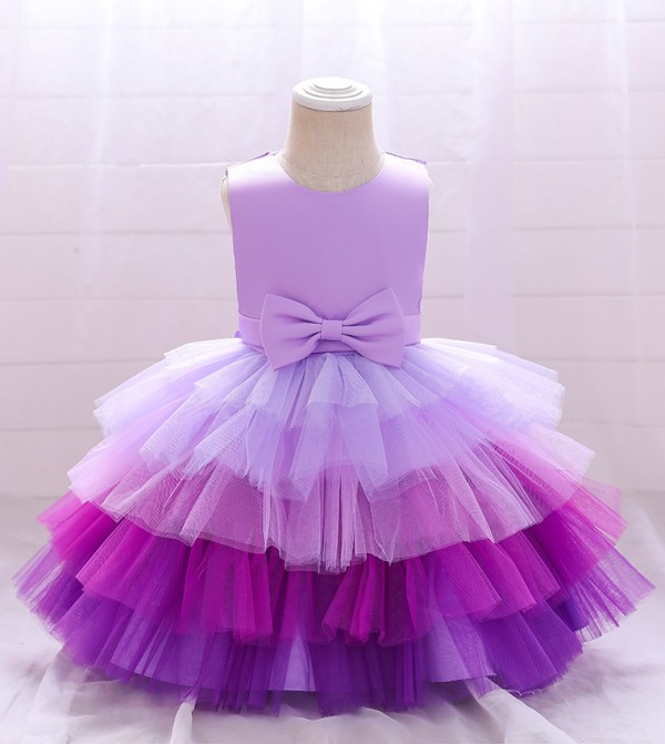 Buy Ddaniela Bow Front Ombre Layered Gown Dress In Purple | 6thStreet UAE