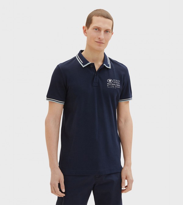 Typographic Print Short Sleeves Polo T-Shirt