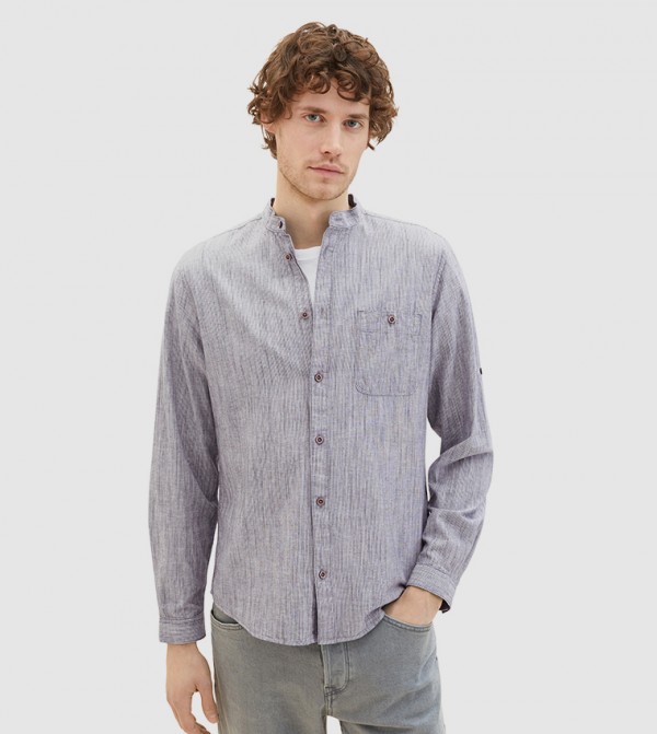 Stand-Up Collar Textured Shirt