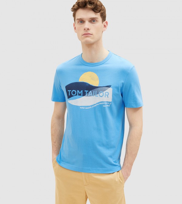 Buy Tom Tailor Logo Printed Crew Neck T Shirt In Blue | 6thStreet UAE