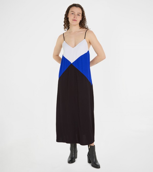 Color Block Strappy Midaxi Dress