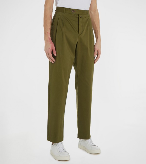 Solid Button Closure Chinos
