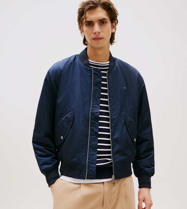 Flag Detail Zip-Through Bomber Jacket