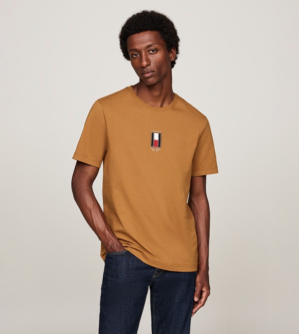 Vertical Flag Printed Crew Neck T-Shirt