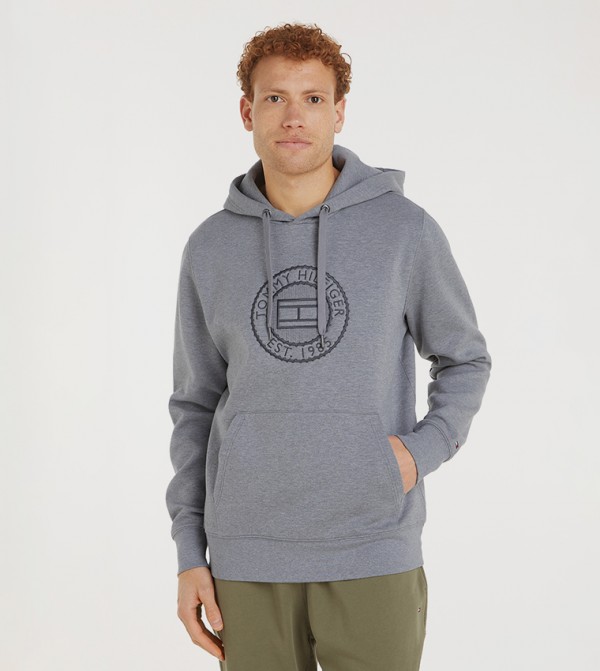 Flag Embossed Kangaroo Pocket Hoodie