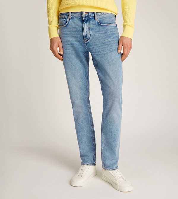 Washed Mid Rise Straight Fit Jeans