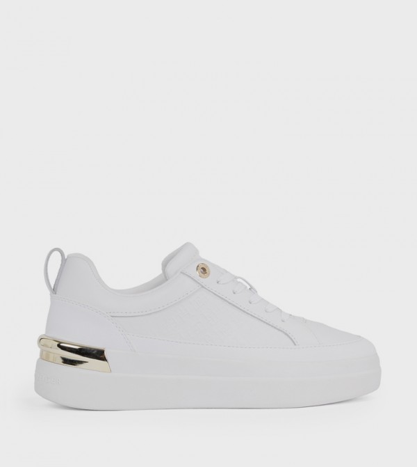 Metal Accent Lace-Up Court Sneakers