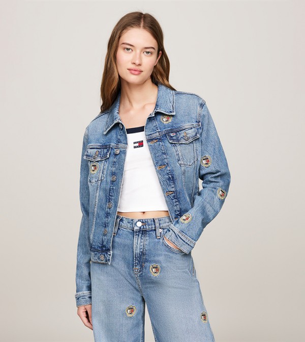 IZZIE Slim Fit Cropped Denim Jacket