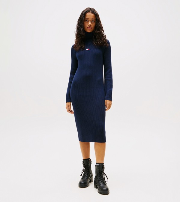 Logo Badge Turtleneck Sweater Dress