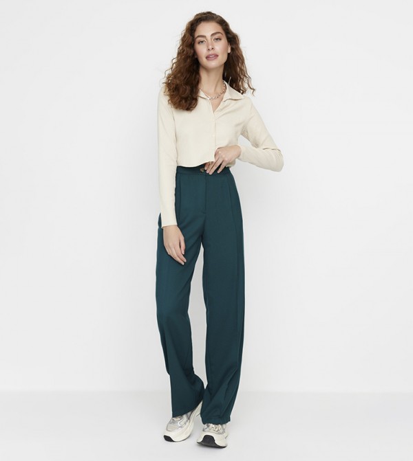 Buy Boohoo Linen Mix Tailored Wide Leg Trousers In LIGHT KHAKI