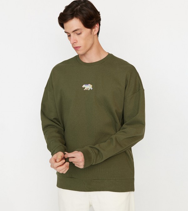 Buy Trendyol Embroidered Long Sleeves Sweatshirt In Khaki 6thStreet Bahrain