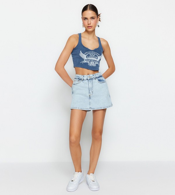 Buy Calvin Klein High Rise Utility Mini Skirt In Blue