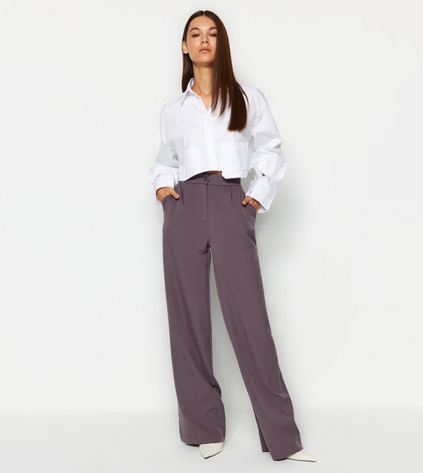 Buy Boohoo Striped Wide Leg Trousers In Grey