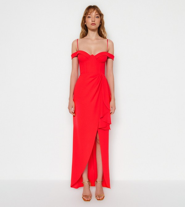 Buy Karen Millen Crystal Applique Angel Sleeves Woven Midaxi Dress 