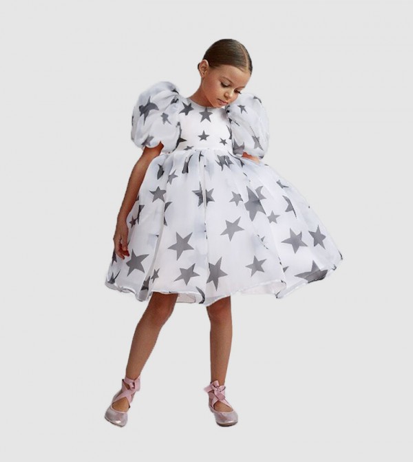 Tulle Volume Printed Mini Dress
