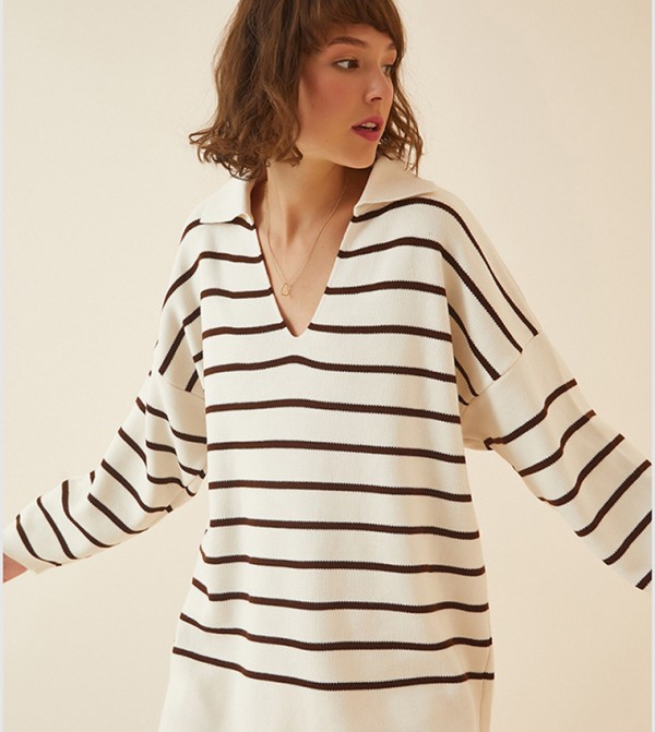 Striped Oversized Long Sleeves Knitted Tunic