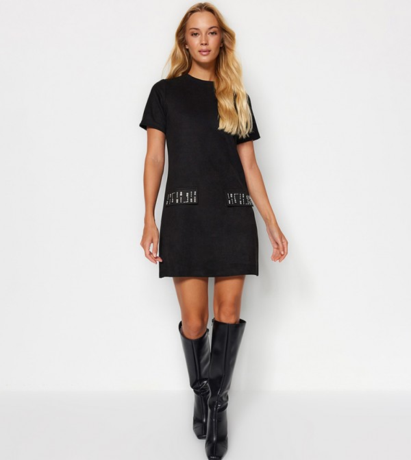 Buy Calvin Klein Monogram Logo Ribbed T Shirt Dress In Black