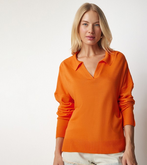 Orange v neck sweater sale women's