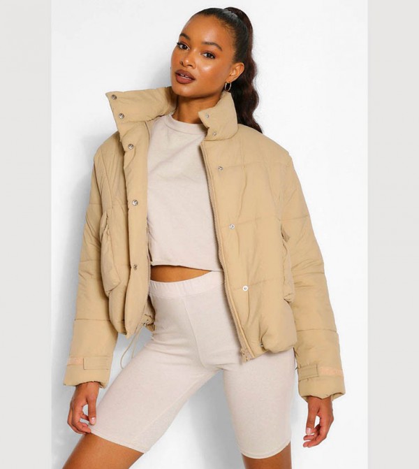 Cropped puffer cheap jacket beige