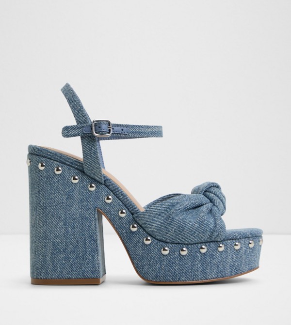 ULIALDAN Studded Denim Platform Heel Sandals