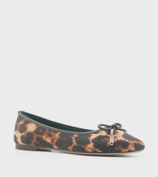 VERON Leopard Print Bow Detail Ballerinas