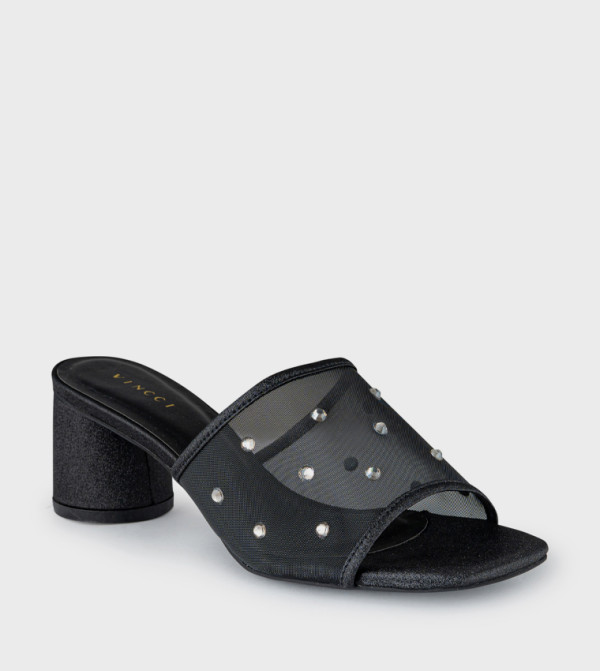 Embellished Square Toe Heeled Sandals